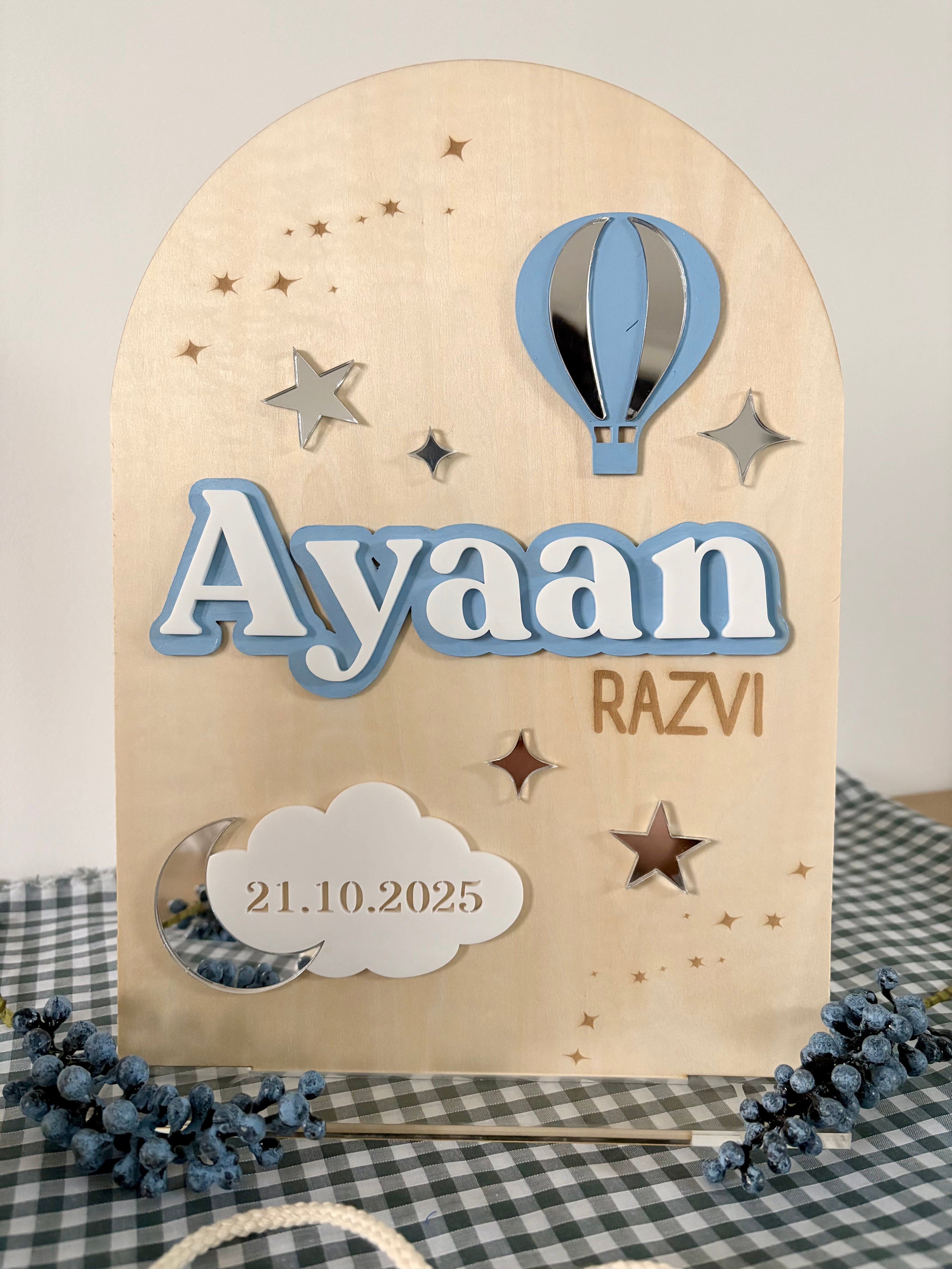 Baby Boy Starry - Personalised A4 Arched Plaque
